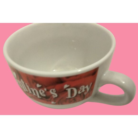 Happy Valentines Day Red Rose Cup Ceramic Mug Wide Coffee Mug Soup Hearts Love - Picture 6 of 9